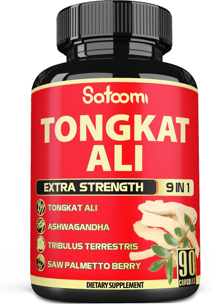 Satoomi 9in1 Tongkat Ali Root Extract - Ashwagandha, Tribulus Terrestris - 90 kapsler til 3 måneder - Support Styrke, Energi & Sund Immunitet