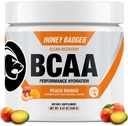 Honey Badger BCAA + EAA Aminosyrer Pulver, BCAAs + L- Glutamin, Keto, Vegan, Sukker fri for mænd og kvinder, Hydration & Post Workout Muscle Recovery Drink Mix, Peach Mango, 30 Servere