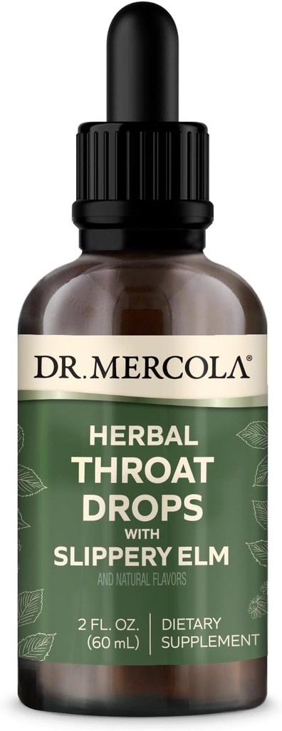 Dr. Mercola Herbal Throat Drops with Slippery Elm Dietary Supplement, Natural Flavors, 30 Servings, 2 fl oz (60 mL), GMO Free, Gluten Free, Soy Free
