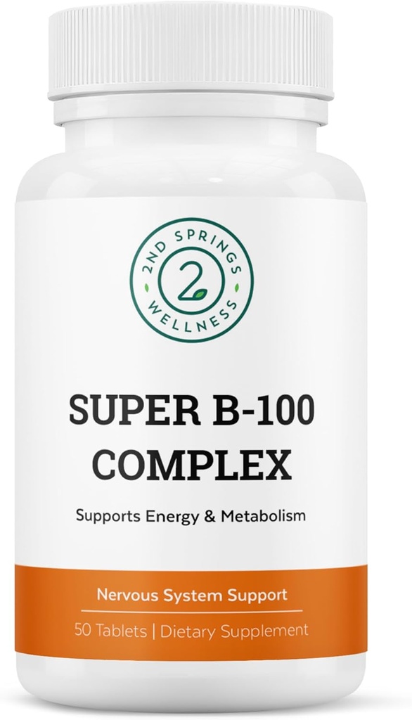 Super B- 100 Complex - Høj potens B Vitamin Complex med B- 6, B- 12, Folate, Niacin, Biotin, Cholin, Inositol og PABA for energi, Metabolisme, hjerne og nerve support