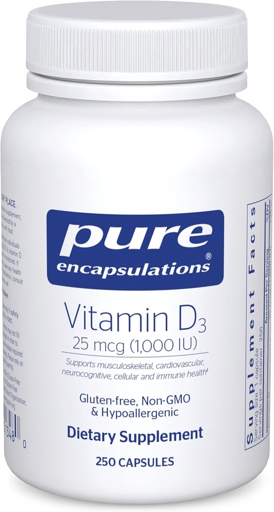 Pure indkapslinger Vitamin D3 25 mcg (1. 000 IE) - supplement til støtteben, fælles, bryst, hjerte, kolon og immunforsvar - med Premium D-vitamin - 250 kapsler