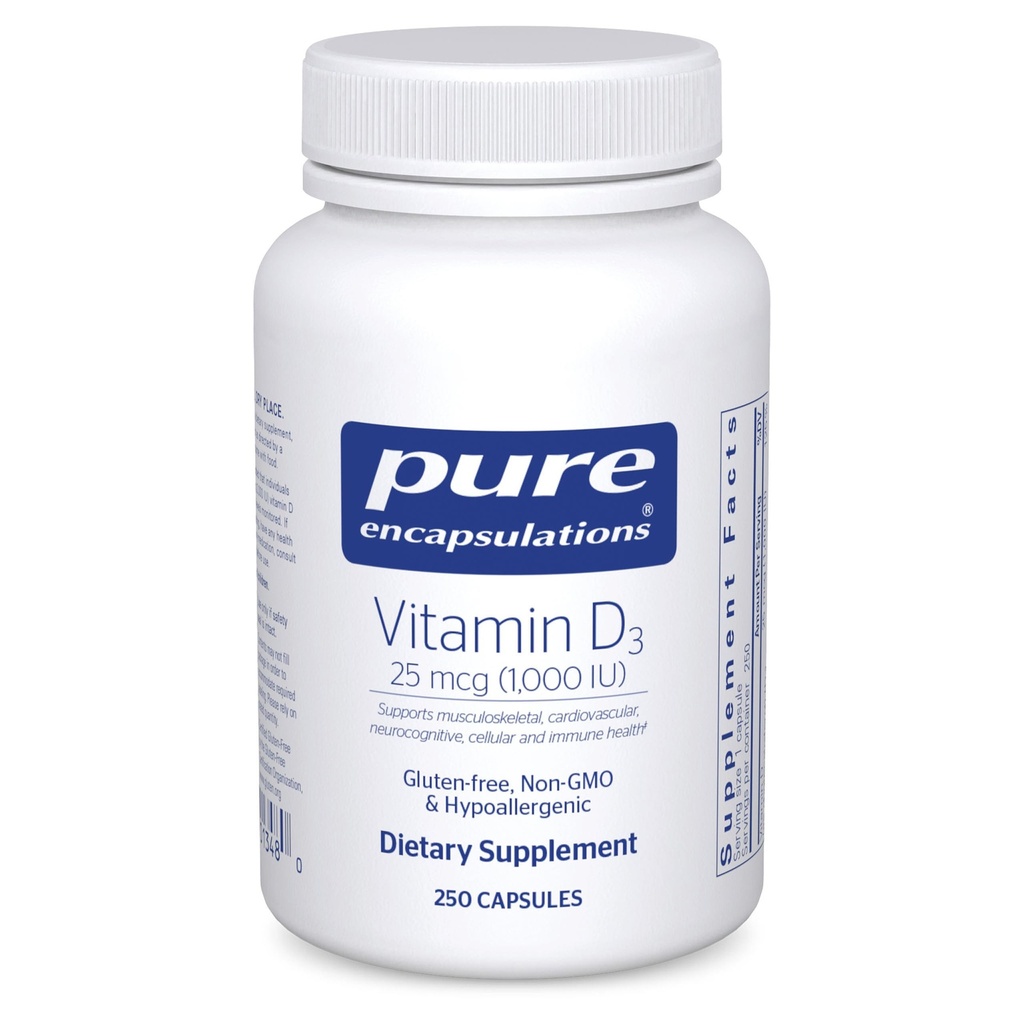 Pure indkapslinger Vitamin D3 25 mcg (1. 000 IE) - supplement til støtteben, fælles, bryst, hjerte, kolon og immunforsvar - med Premium D-vitamin - 250 kapsler