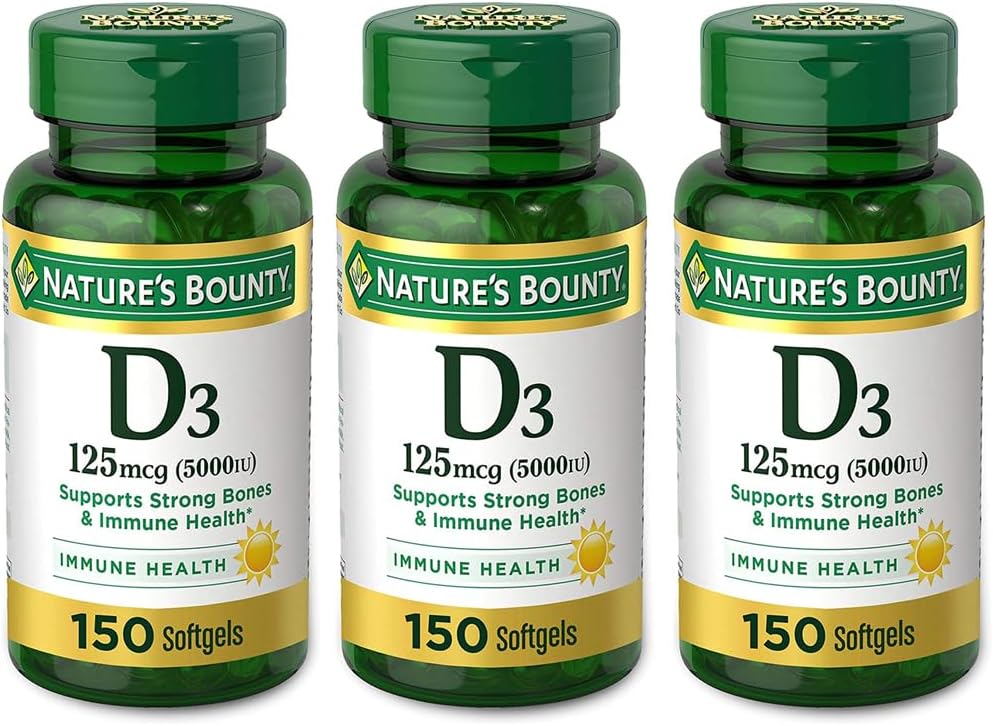 Nature 's Bounty Vitamin D3 125 mcg- 5000 IE Softgel, maksimal styrke 150 ea (pakning med 3)