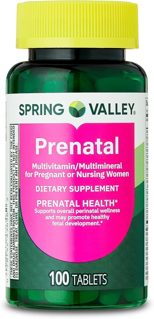 Spring Valley Prenatal Multivitamin / Multimineral til gravide og ammende kvinder Kosttilskud tabletter, 100 Greve - Nyt udseende