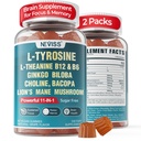 11-IN-1 Brain Supplement for hukommelse og fokus med L-Tyrosine L-Theanine, Methylerede B12 & B6, Lions Mane Mushroom, Ginkgo Biloba, Bacopa Monnieri, Cholin for Focus, Nootrop, Energy, 2Packs