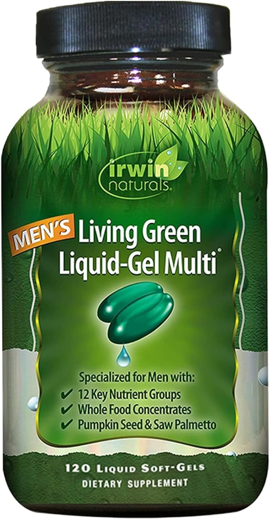 Irwin Naturals Men’s Living Green Liquid-Gel Multi - 120 Softgels - Men's Multivitamin with 70+ Essential Nutrients, Vitamins & Minerals