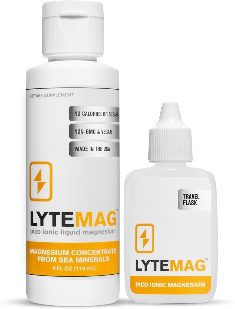 LyteLine Liquid Magnesium Supplement - 60 Servering - Pico Ionic Magnesium Koncentrat fra Natural Sea Salt for Sleep Support, Muscle Recovery, Ben kramper - Sukker fri, Vegan, Keto Friendly