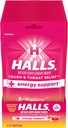 HALLS Relief + energistøtte, Strawberry Lemonade Hough Drops, 12 poser med 25 dråber (300 Total Drops)
