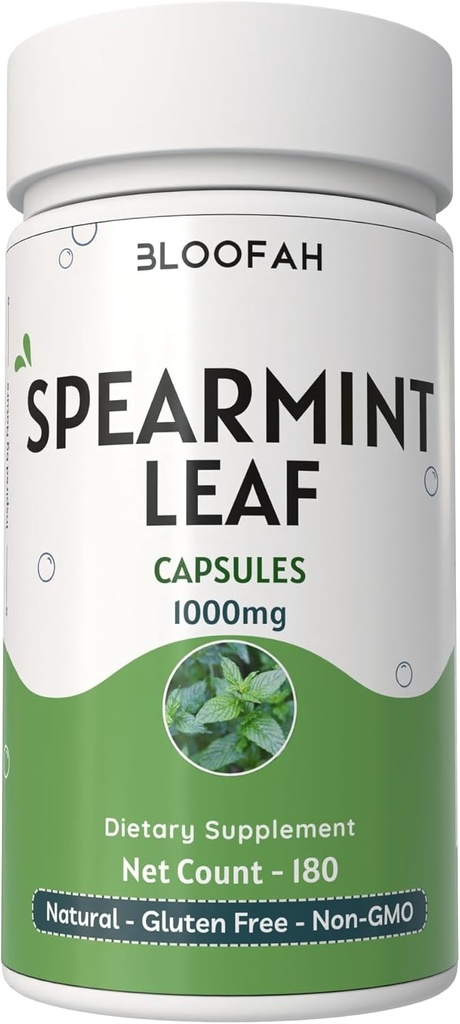 Spearmint Leaf Capsules 1000mg Powder Б124; Natural Spearmint Leaf Powder (Mentha spicata) Б124; Non- GMO, Gluten- Free Herbal Supplement for Wellness and Daily Use (180 Count (Pack of 1))