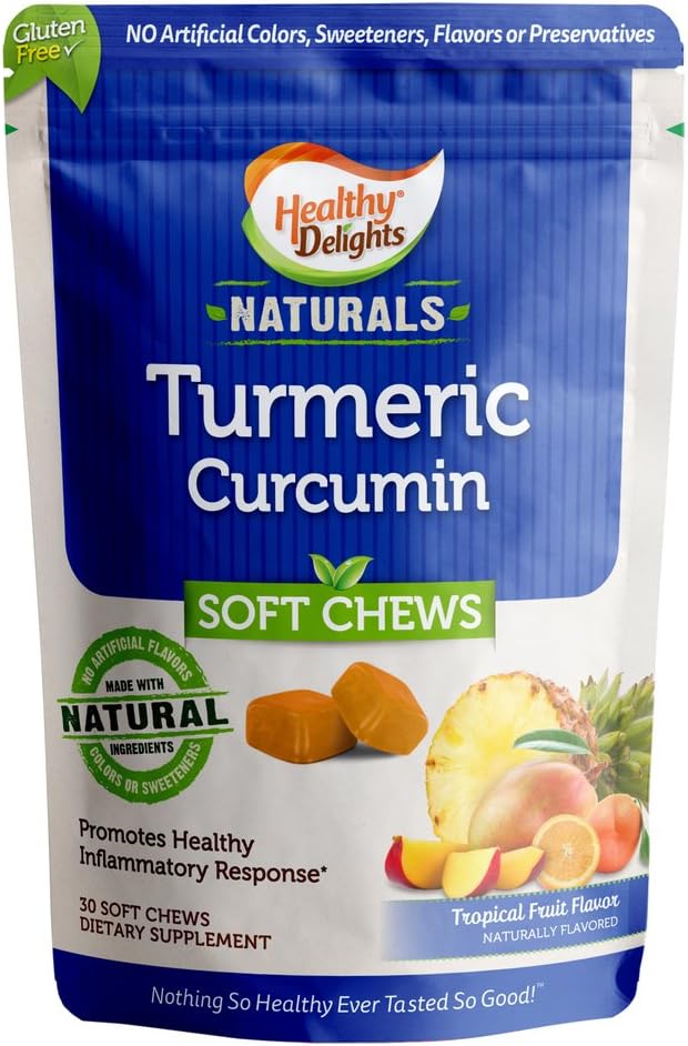 Sunde Delights Naturals, Gurkemeje bløde tygge, fremmer sund inflation reaktion, lækker tropisk frugt flavor, 30 Greve