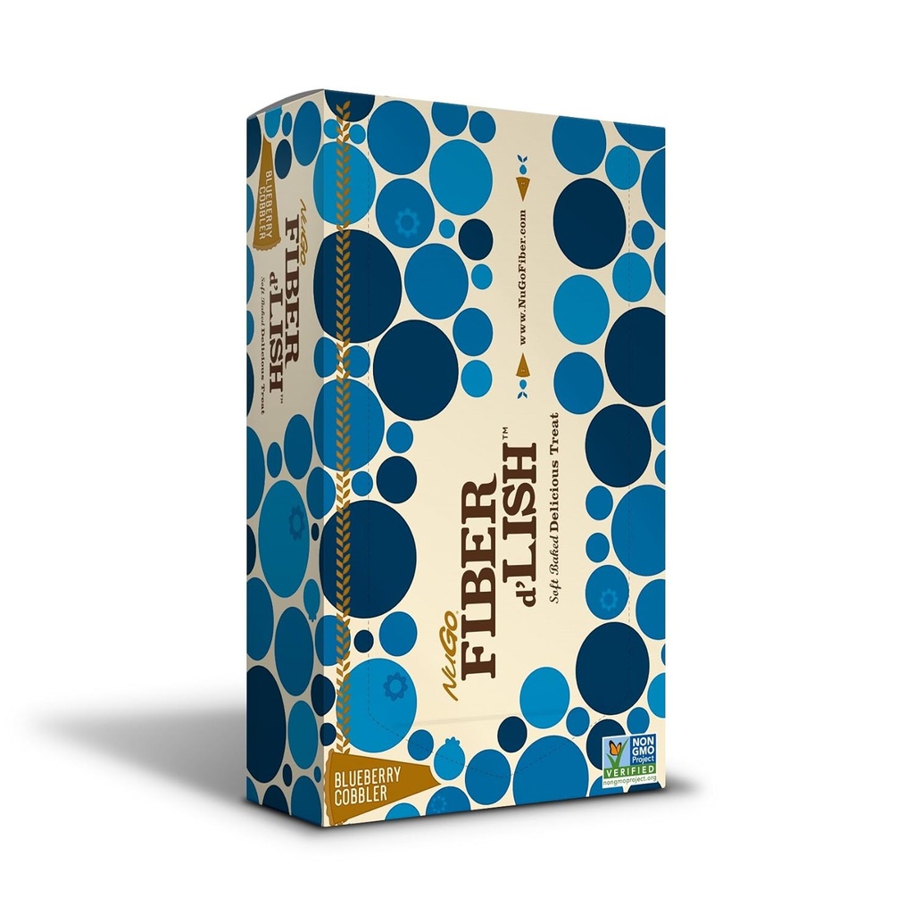 NuGo Fiber d'Lish Blueberry Cobbler, 12g High Fiber, Vegan, 150 Calories, 1.6 Ounce (Pack of 16)