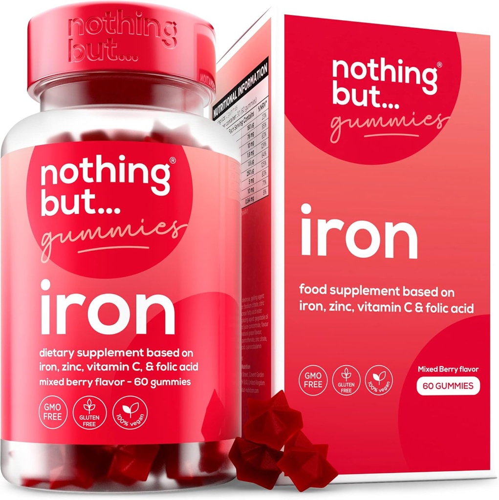 Kvinder & Mænd Natural Iron Supplementary 124; en lækker blandet Berry Flavor 124; Chewable Vegan Iron Supplements w / Vitamin C, Zink, Folinsyre & B Vitamin Buddy 124; 60 Iron Gumies