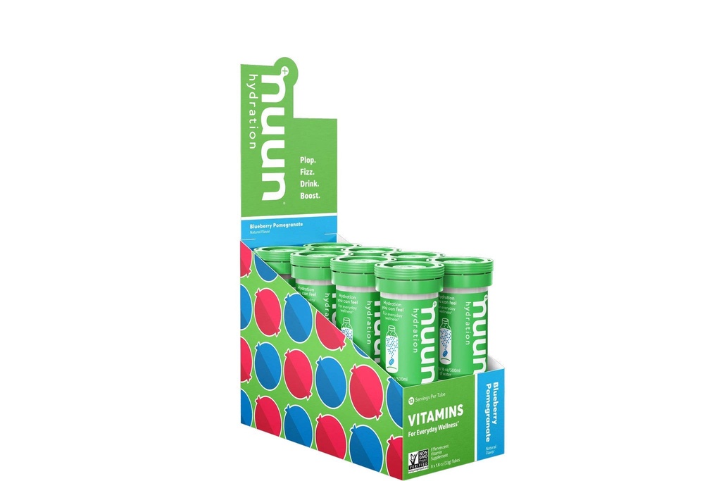 Nuun Vitamin Electrolyte tabletter med D-vitamin, C, E, A, & B6, folinsyre, Magnesium & 4 Andre essentielle elektrolytter, Gluten Free & Vegan, Blåbær Pomegranat, 8 Pack (96 Servering i alt)