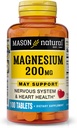 Mason Natural Magnesium 200 mg, Muskel og Nerve Funktionsunderstøttelse, 100 tabletter
