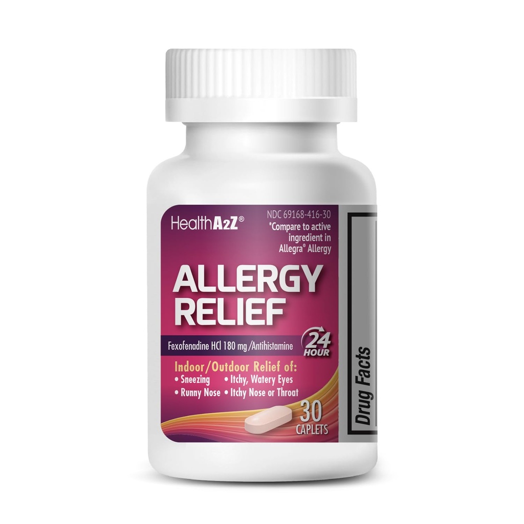 HealthA2Z Fexofenadine Hydroklorid 180 mg, Antihistamin for Allergy Relief, 24- Hour Antihistamin for Allergy Relief (30 Tæl (pakning med 1))