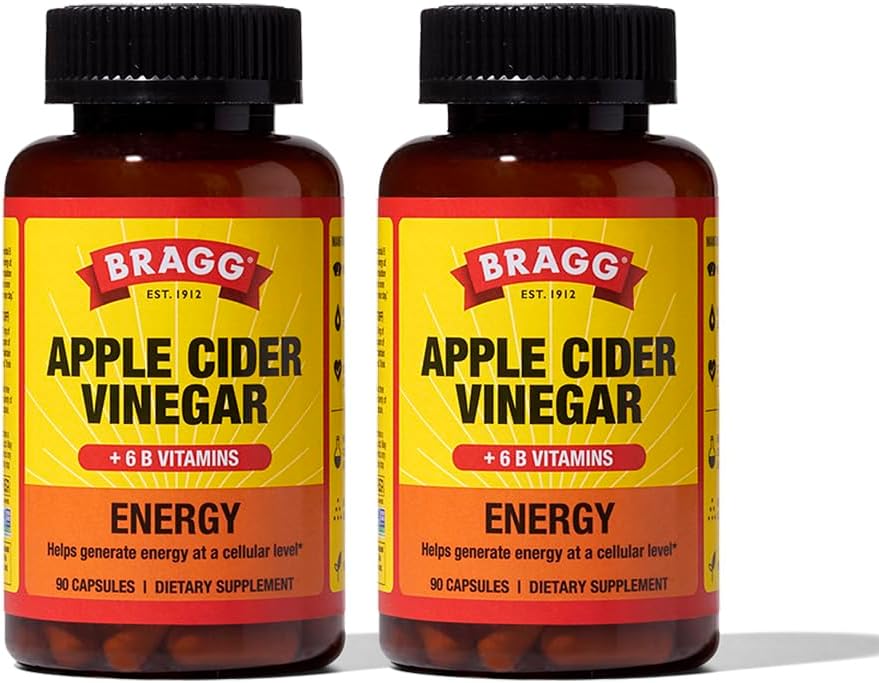 Bragg Energy Apple Cider Vineddike kapsler med B- 12 vitaminer - 90 kapsler (2 Pack) - Vægt Management - Non-GMO, Vegan, Gluten Free - Hjælper Generate Energy på Cellulær niveau for mænd og kvinder