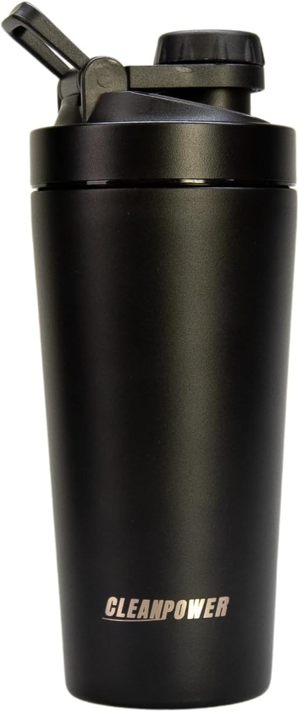 CleanPower Stainless Steel Shaker Bottle 124; Perfekt til Protein Shakes, Pre- workout, smoothies, kaffe, osv.
