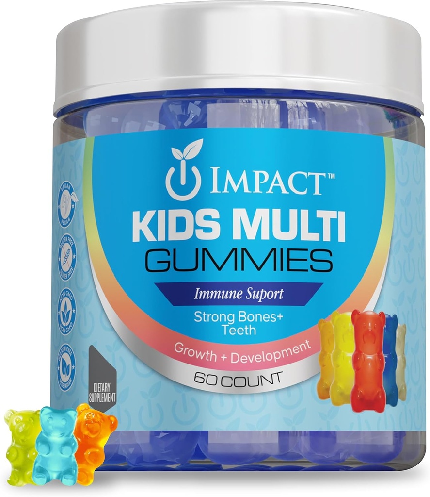 Impact Kids Multi Gummies - 60 Count Sugar Free Powerful Blend of Vitaminer & Nutrients, Non-GMO, Vegan & Health Well- Being Kids Multivitamin