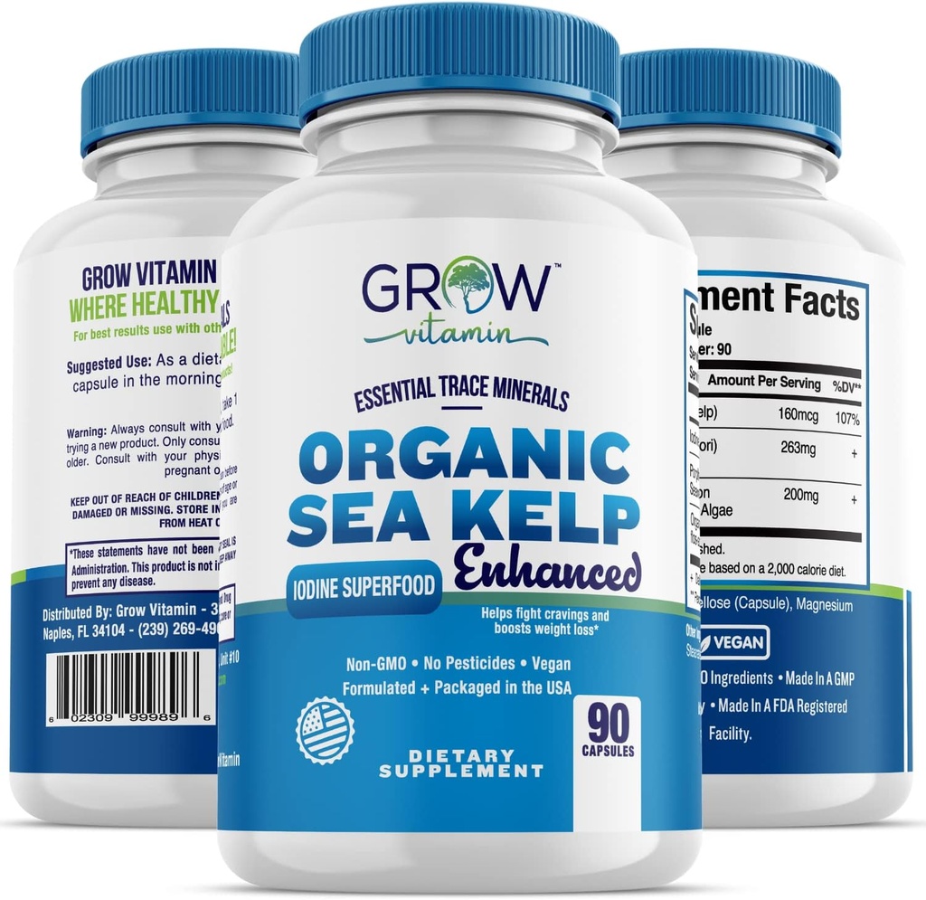 Organic Sea Kelp (Islandsk) Forbedret - Pure Sund Thyreoidea Support Natural Jod Supplement w / Organic Sea Kelp, Blue- Green Algaes & Red Algaes - Immunsystemet & Metabolisme Support - 90 kapsler