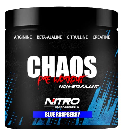Nitro Kosttilskud - Chaos - Non Stim Pre- Workout (30 Sevings) Beta- Alanine, L-Citrullin, Arginin, Creatin, Taurine Stimulation - Gratis Non- Stimulant (30 Servere, Blå Hindbær)