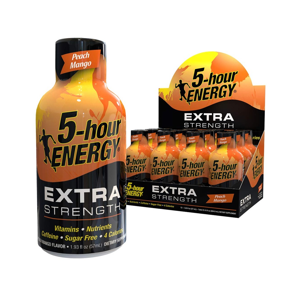 5-timers ENERGY Shot, Ekstra Styrke, Peach Mango, 1,93 Ounce, 12 Greve