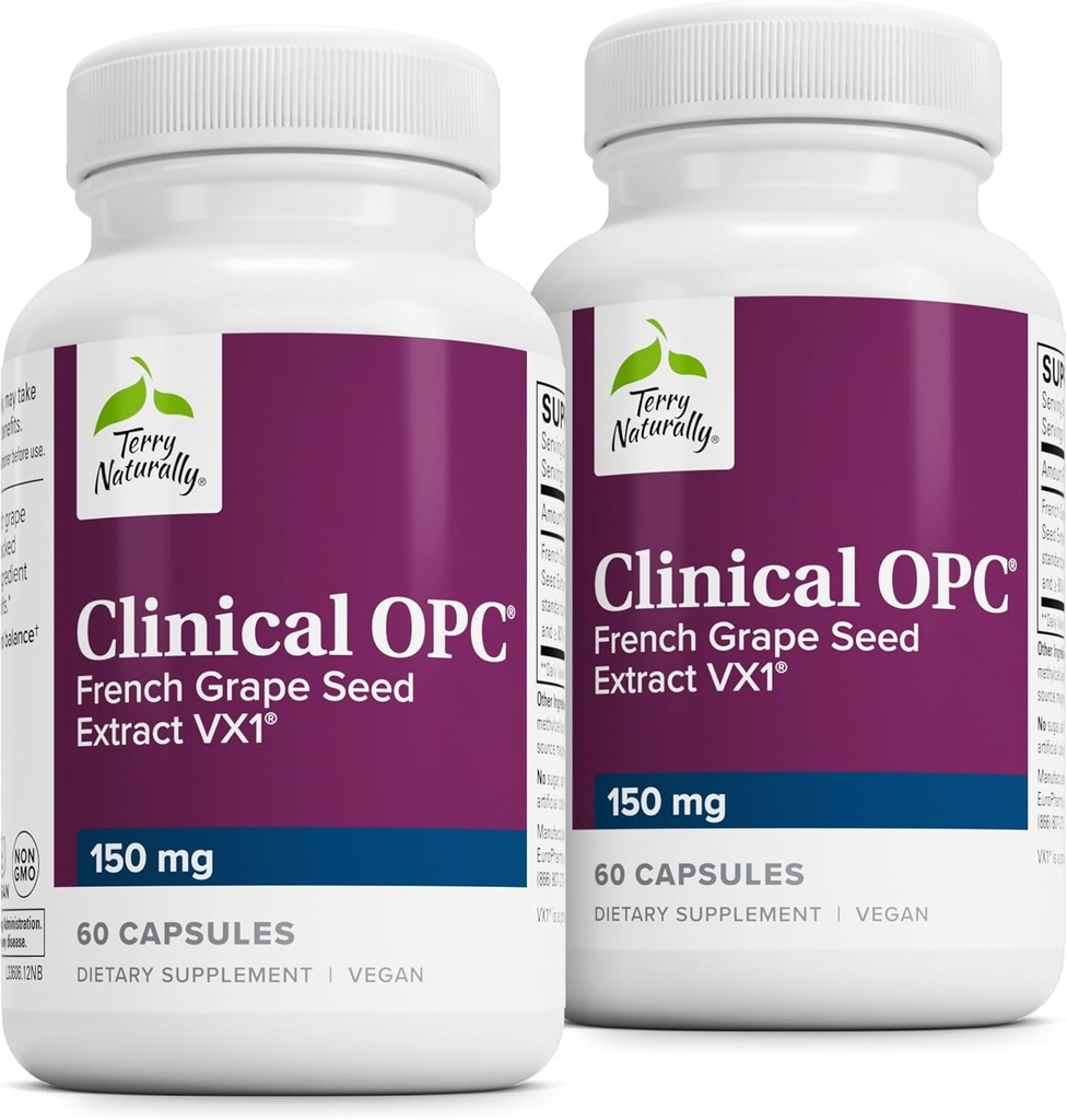 Terry naturligt Klinisk OPC - Kardiovaskulær Health & Focus Support - Kosttilskud med Grape Seed Extract & Sunflower Lecithin - Immunstøtte - 150 mg, 60 Softgels (Pack of 2)
