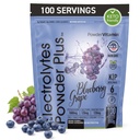Elektrolyter Powder Plus (100 Servere) Blåbær Grape Electrolyte Powder Sugar Free, Keto, 0 Sugar, No Maltodextrin, 1000mg Kalium, 120mg Calcium, 120mg Magnesium, Hydration