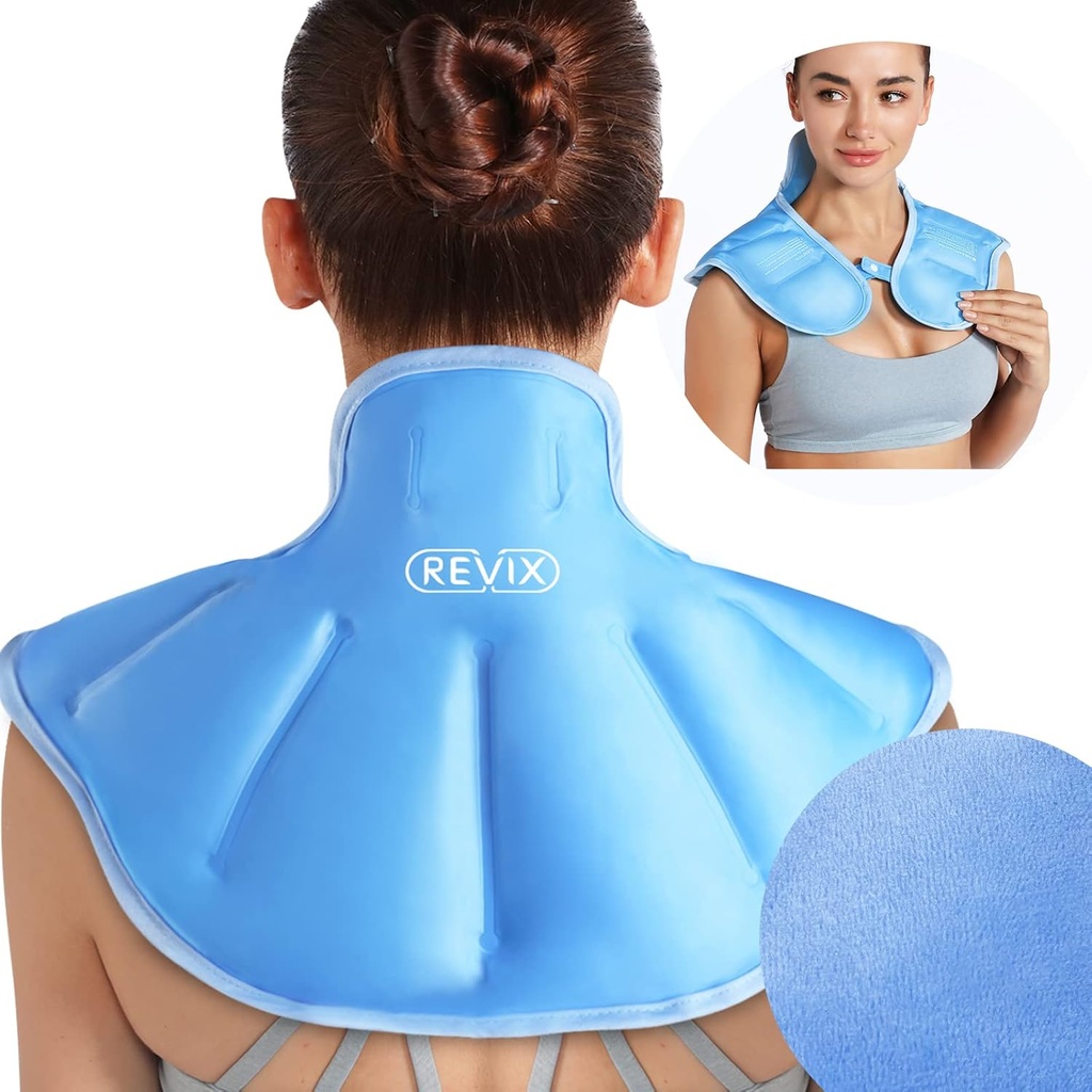 REVIX Ice Pack til Hals og Skuldre Upper Rygbesvær, Stor Hals Ice Pack Wrap med Soft Plush Lining, Genanvendelig Gel Cold Compress til Post- Workout Inddrivelse, Blå