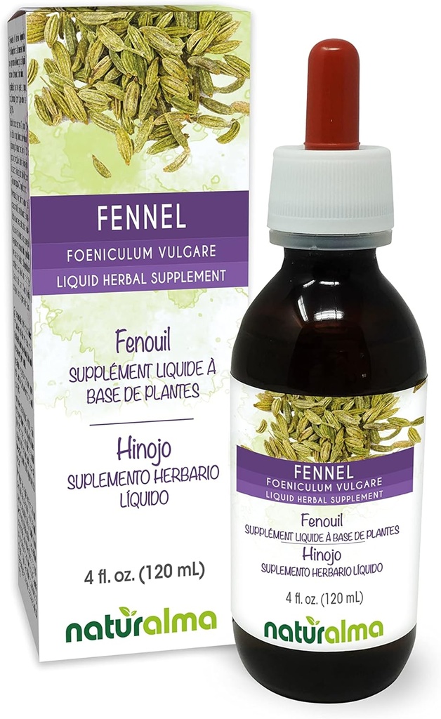 Naturalma Fennel (Foeniculum vulgare) Fruit Alcohol- Free Tincture - 4 fl oz Liquid Extract in Drops - Herbal Supplement - Vegan