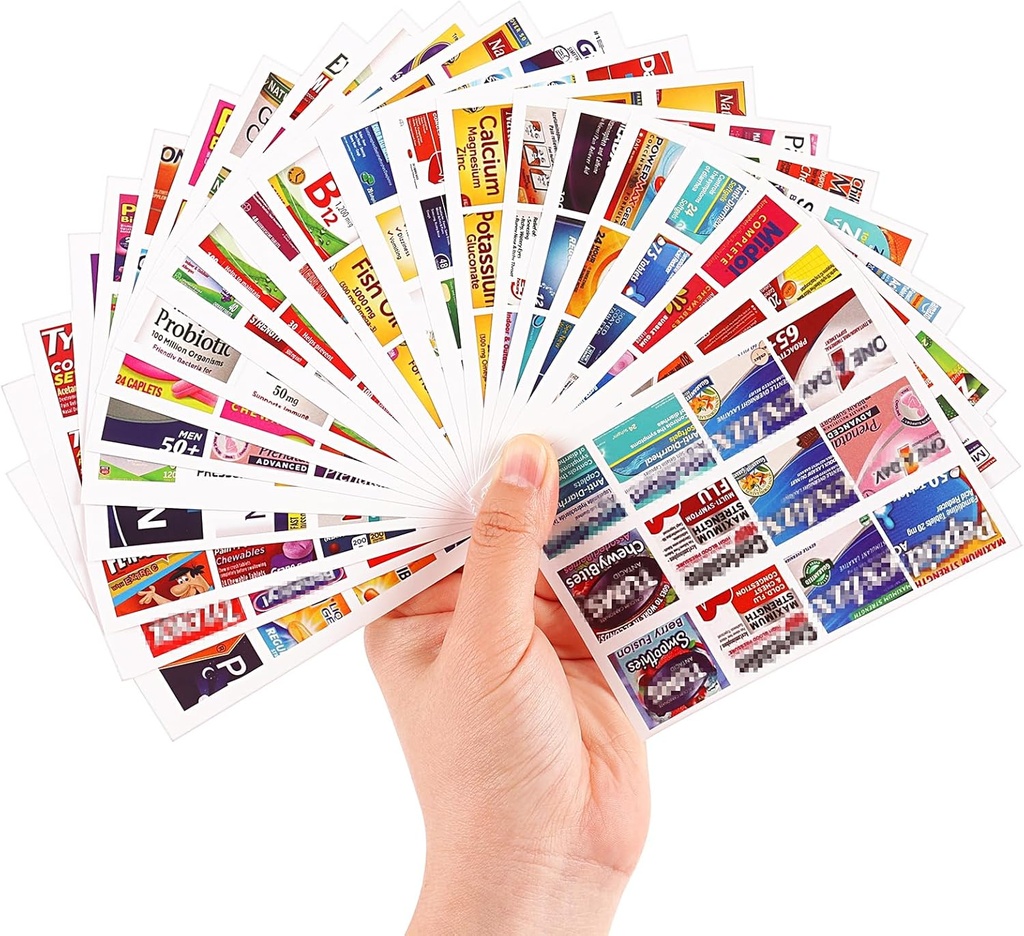 482Pcs Medicine Stickers for Pille Arrangører, Kvalitet Rejser Daglig Medicin Organizer Stickers of Brands, 47 Sheets Pill Box Lables Stickers...