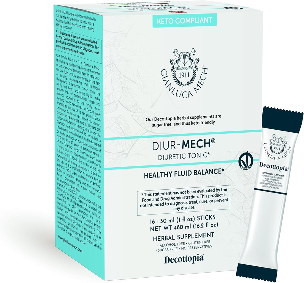 Gianluca Mech - Keto Compliant Diuretic Tonic med dræning Funktion af Body Liquids med hestehale, Diuretic i sticks, 16x30ml