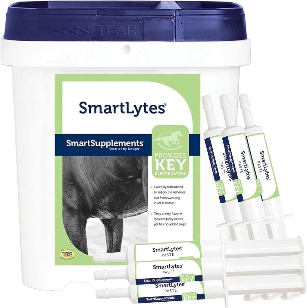 SmartEquine SmartLytes Horse Electrolyte Powder Supplement & SmartLytes Paste Horse Electrolyte Paste 6 Tubes Bundle, Hydrering, Repromises Electrolytes, Ingen Tilføjet Sukker