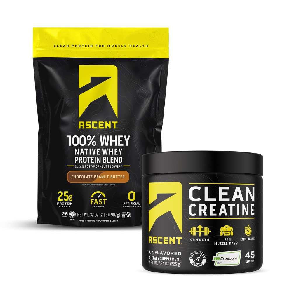 Aduft 100% Whey Protein Powder, Chokolade Peanut Butter 2 LB & Creatin Monohydrat Powder, Unflavored 45 Serveringer