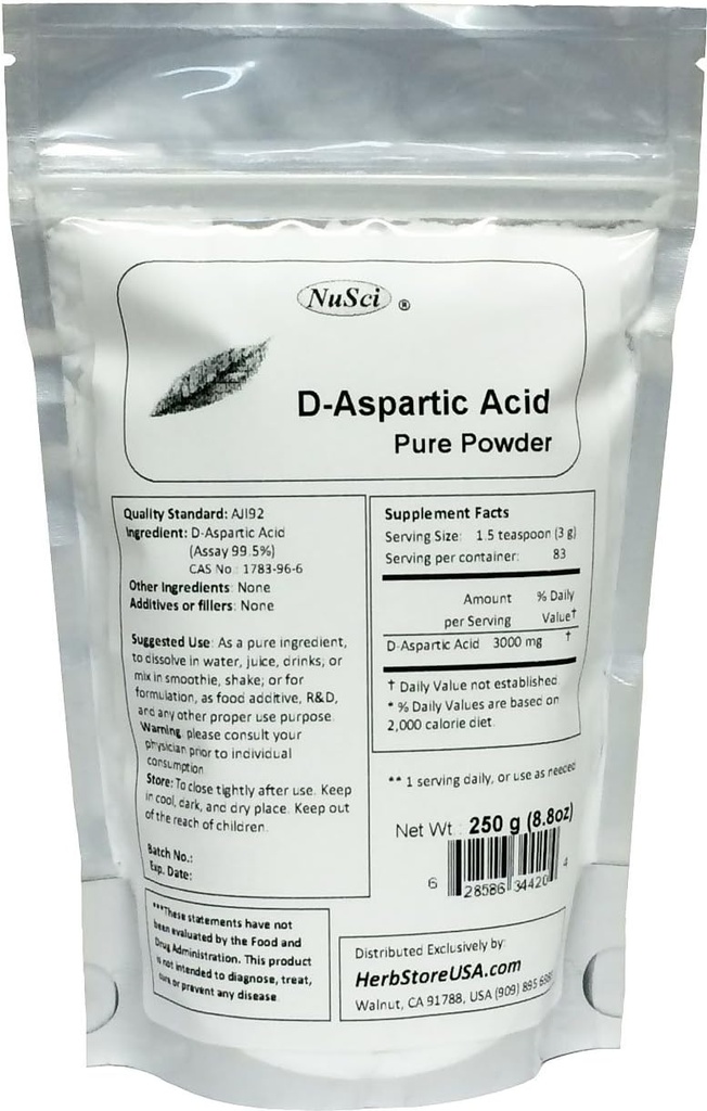 Pure D- aspartasyre (DAA) Powder AJI Quality Standard (250 grams (8,8 oz))