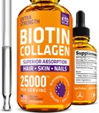 Flydende collagen og biotin dråber til hårvækst 25.000 mcg - Lavet i USA Collagen & Biotin vitaminer til hår hud og negle - Hydrolyseret collagen og biotin supplement til kvinder og mænd