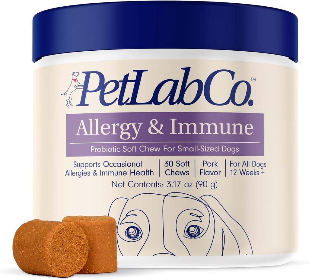 PetLab Co. Allergi & immun Daglig Probiotika til Hunde. Understøtter Yeast Production, Sæsonallergier, Intermitterende Itchiness, Gut & fordøjelsessygdomme - 30 Chews for små hunde - Packaging May Vary