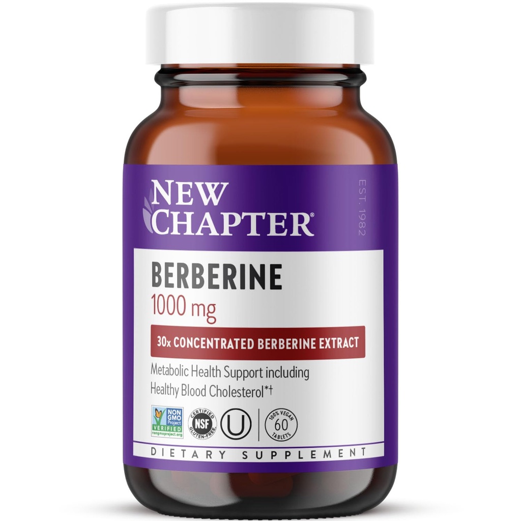 New Chapter Berberine Supplement - Super-Potent Berberine 1000 mg, 30x Concentrated Indian Barberry Extract to Support Metabolic Health + Heart Health + Glucose Support, Vegan, Gluten Free, 60 Count
