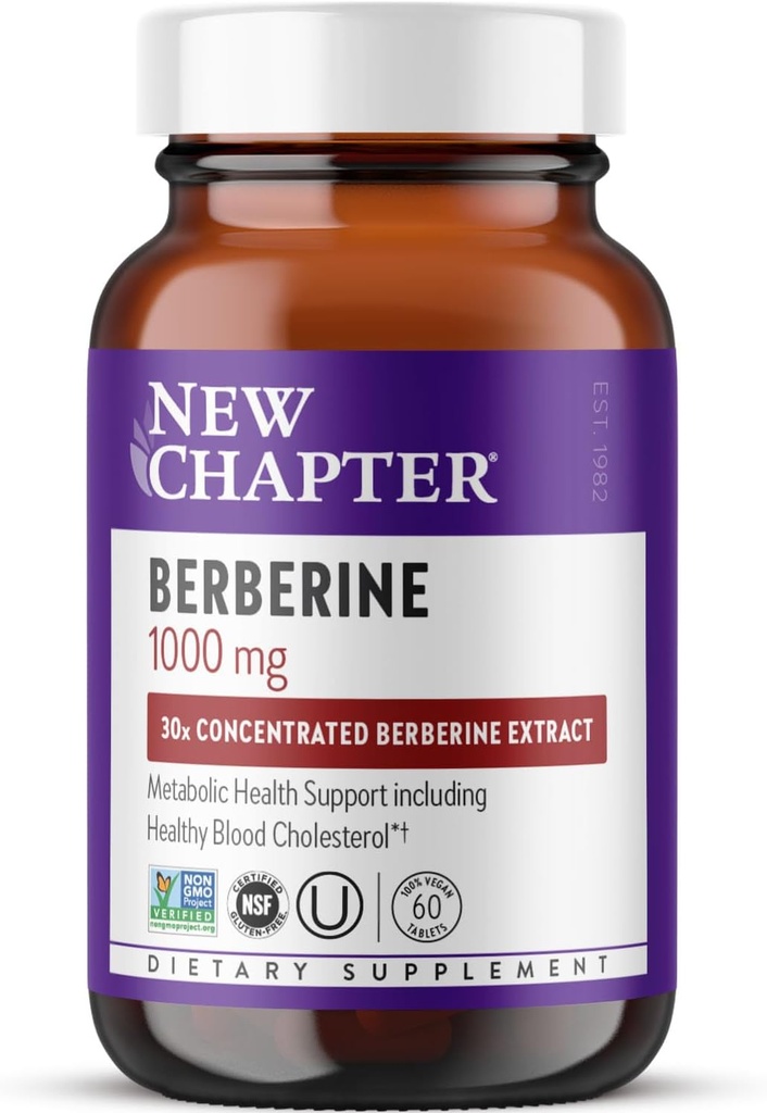 Nyt kapitel Berberine Supplement - Super- Potent Berberine 1000 mg, 30x Koncentreret Indisk Barberry Extract to Support Metabolic Health + Heart Health + Glucose Support, Vegan, Gluten Free, 60 Greve