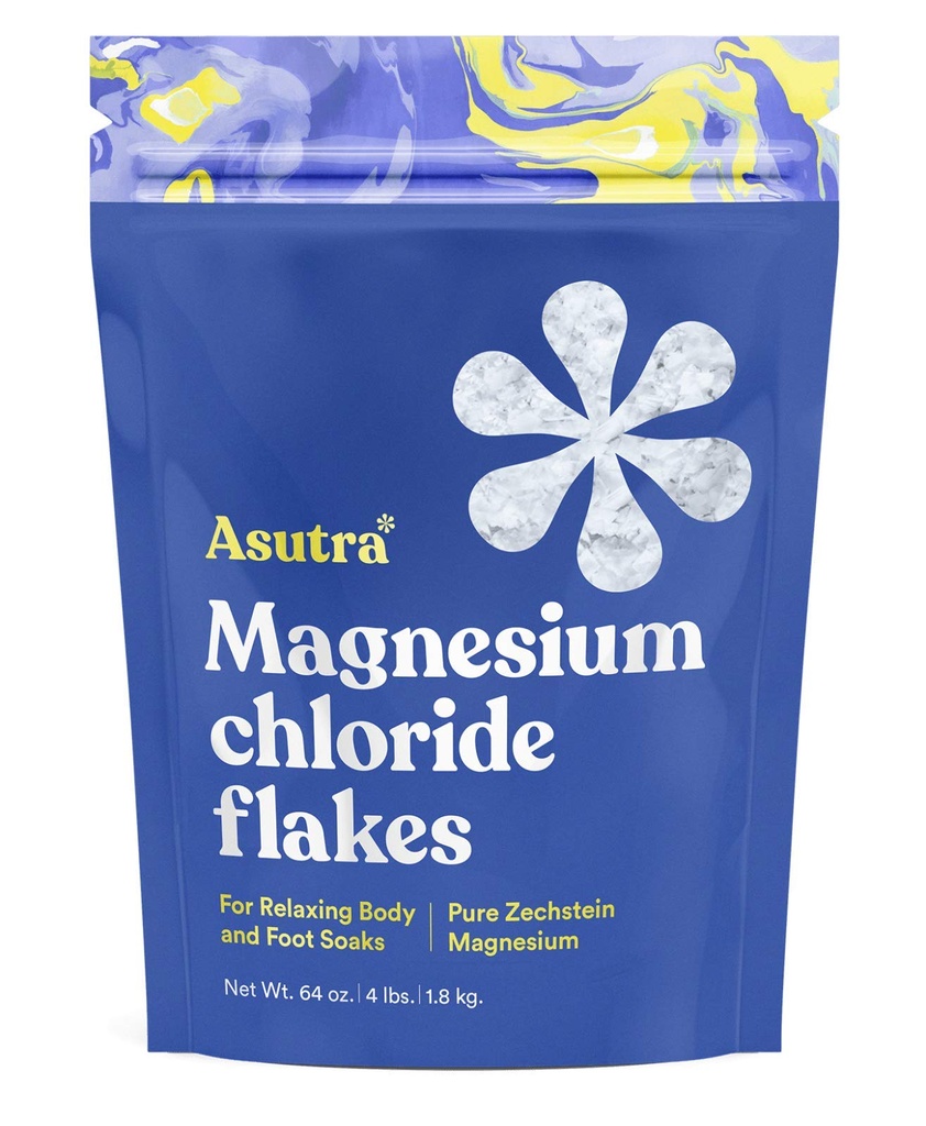 ASUTRA Magnesium Chloride Bath Flakes, 4 lbs - for Afslappende Foot & Kropsæber, Epsom Salt Alternative, Rapid Absorption