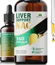 Leverstøtte NAC 360 Defense - Flydende leversundhed med NAC, Milk Thistle, Mælkebøtte, Chicory, Gurkemeje, Chanca Piedra, Beet Root & Zink - Understøtter lever Detox, Rense & Cellular Health - 4 Fl Oz