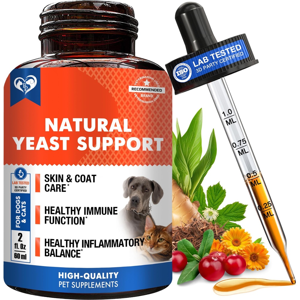 Naturlige katte & hunde Gær Infektion Anti Itch Behandling - Itchy Ører, Hud & Allergi Symptomer Relief - Reducerer inflammation & Relieves Irritation - Urtemedicin Supplement Drops