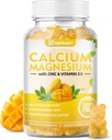 Calcium Magnesium Zink med D3- vitamintilskud, sukkerfri kalciumgummier til kvinder Mænd, høj Absorption Zinkgummier til ben & muskel & immunforsvar, Vegan Mango Flavor - 60 Greve