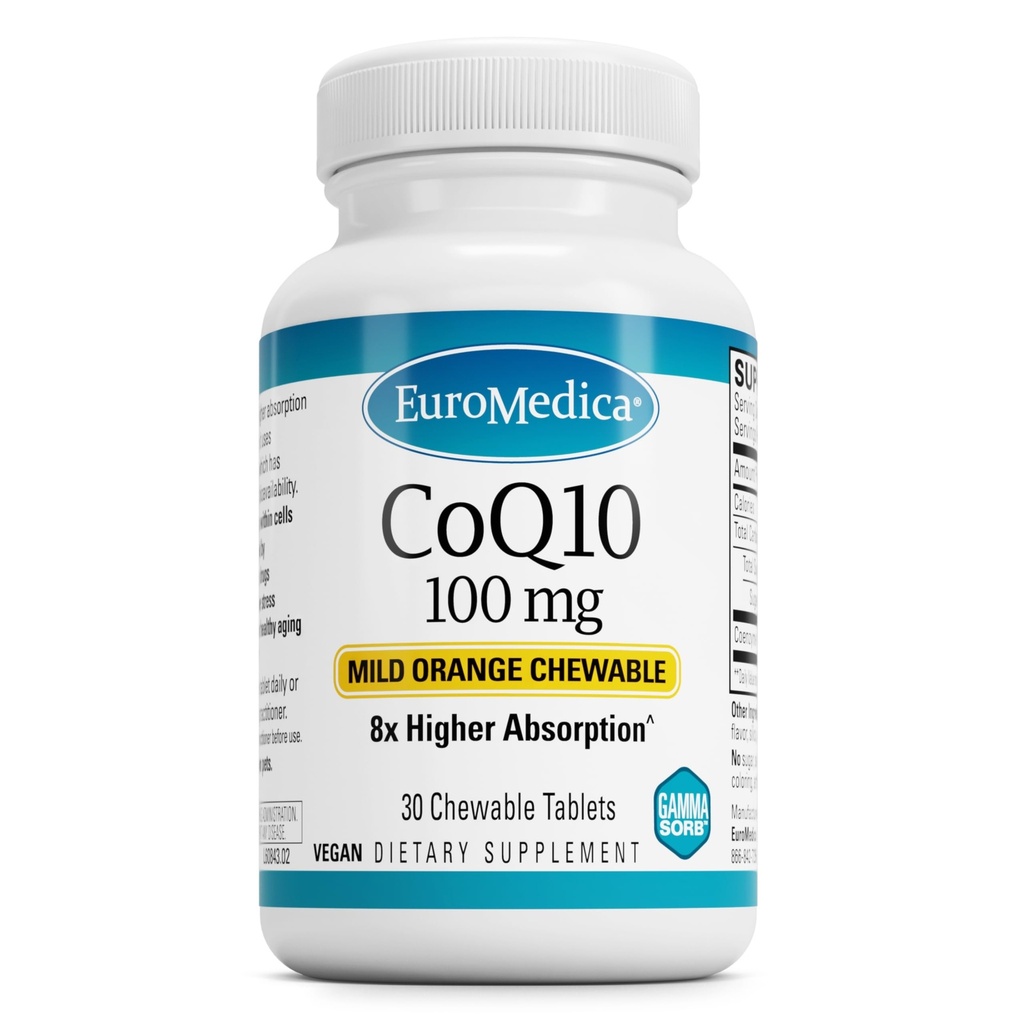 EuroMedica CoQ10 100 mg - Cellular Energy Support - Højere Absorption CoQ10 Chewable Supplement - Nutritional Supplement til hjælp sund aldring & hjerne sundhed - 30 tyggetabletter