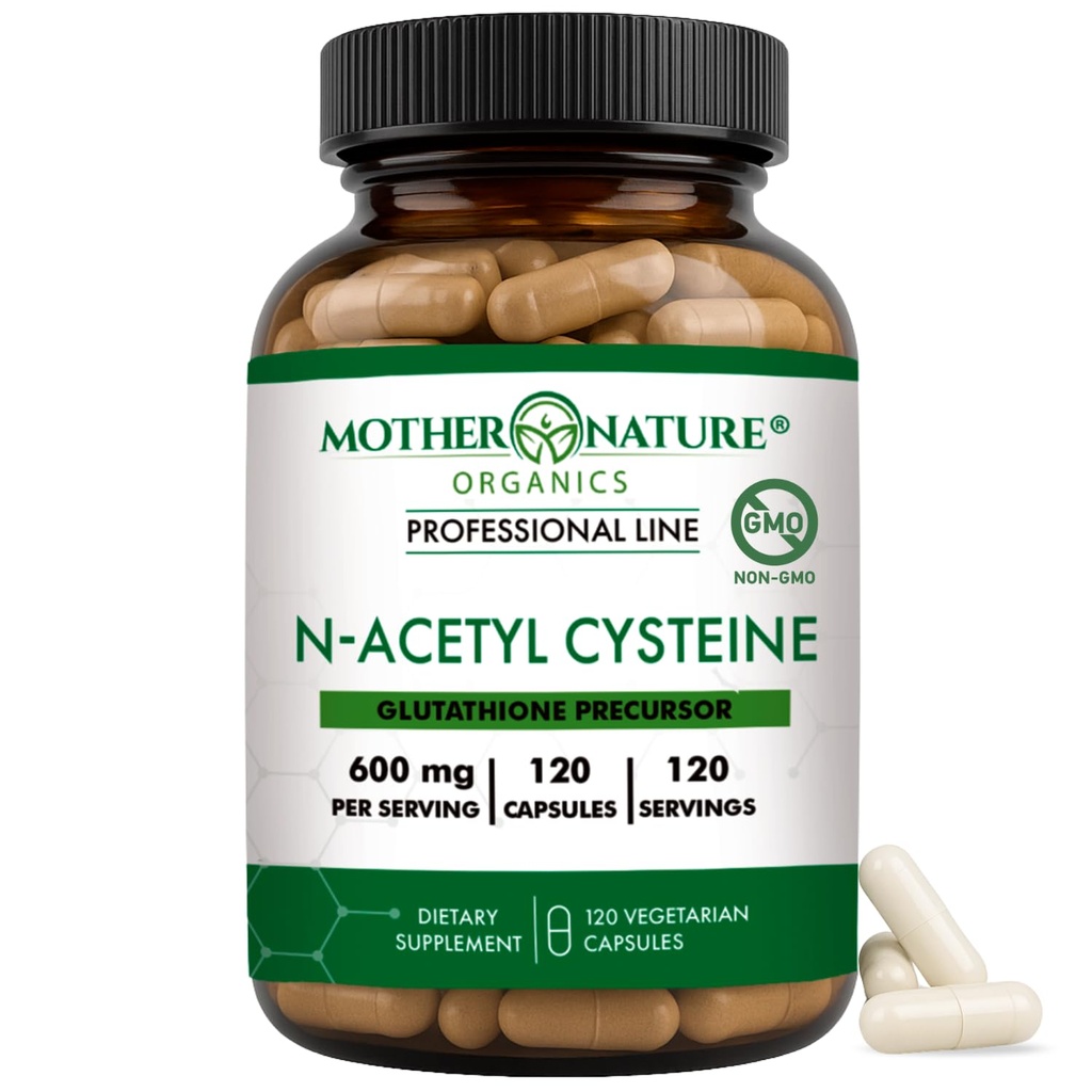 Motor Nature Organics NAC 600mg, Glaskolbe, N- Acetyl Cysteine Antioxidant Glutathione Precursor, Lever & Lung Support, Immun, Respiratory Health, and Detox (120 Count)