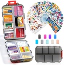14 Grids Travel Pill Organizer Box med 415-Pcs Medicine Navn Labels - Pocket Daily Apotacy Case Container Kit - Travel Medication Holder Dispenser for Fish Oil Vitamin Supplement Storage -Clear Grey
