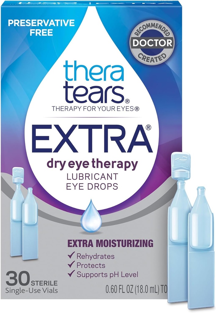 TheraTears Extra Dry Eye Therapy Preservative- Free Smøremiddel øjendråber til tørre øjne, 30 Enkelt- Brug hætteglas