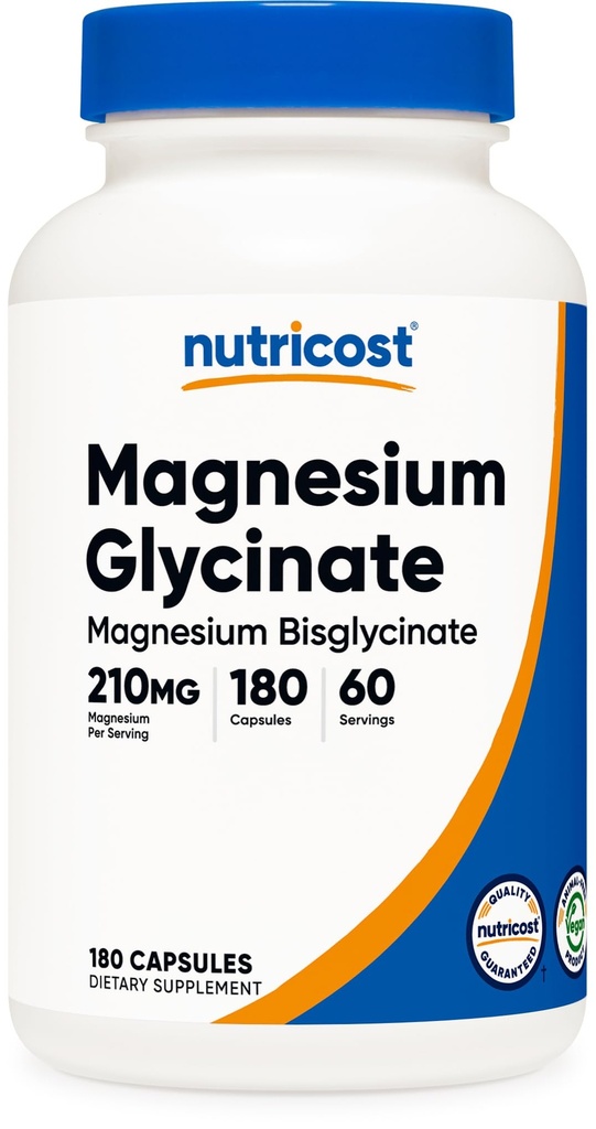 Nutricost Magnesium Glycinat kapsler (180 kapsler, 210 mg per servering) - Magnesium Glycinat supplement til Gentle Absorption