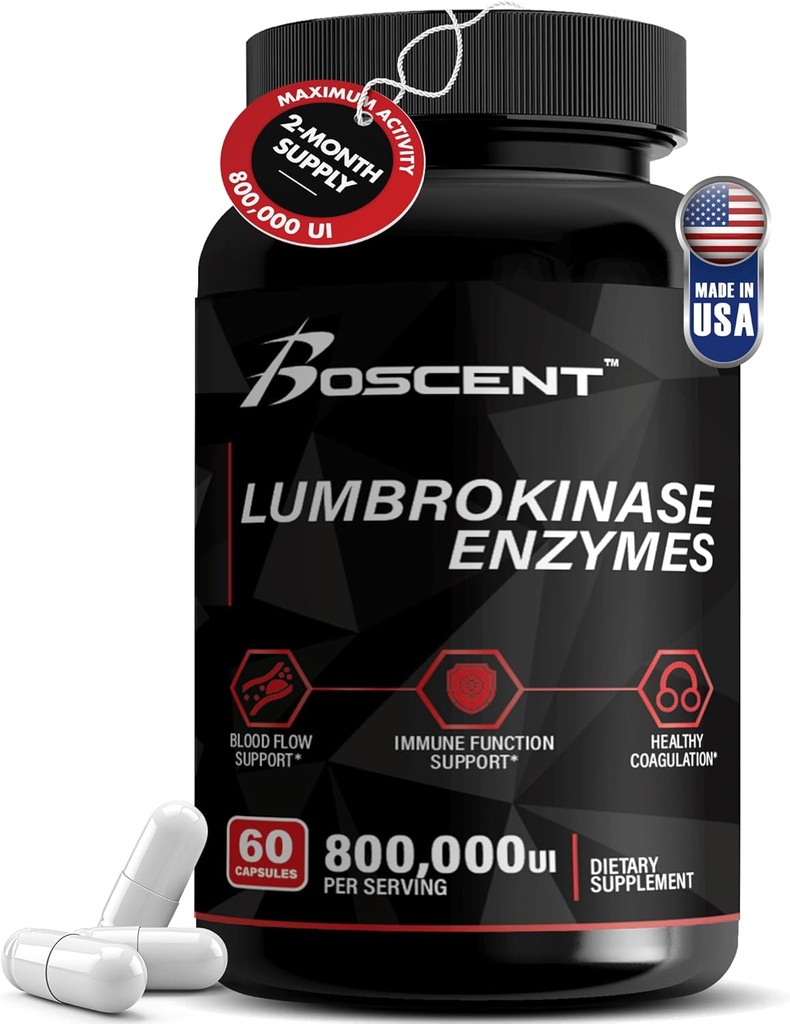 Lumbrokinase Supplement 40mg (60 kapsler) - Maksimum Activity- 800000 UI - Pure Lumbrokinase Enzymes fordøjelsesenzymer, bedre end serrapeptase Nattokinase supplement, Lab Testet, Non GMO