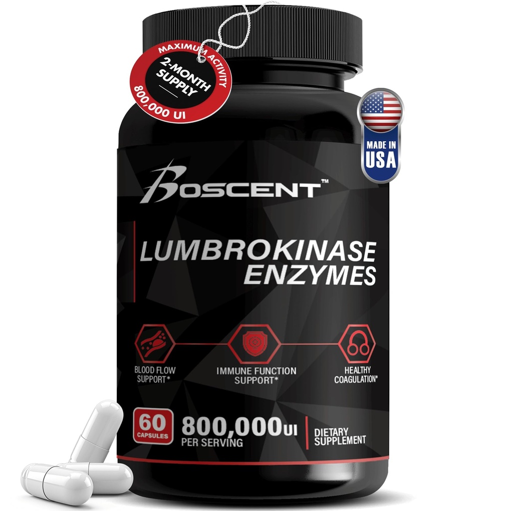 Lumbrokinase Supplement 40mg (60 kapsler) - Maksimum Activity- 800000 UI - Pure Lumbrokinase Enzymes fordøjelsesenzymer, bedre end serrapeptase Nattokinase supplement, Lab Testet, Non GMO