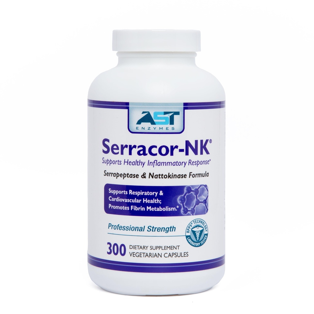 Serracor- NK - 300 vegetariske kapsler - Circulatory and Respiratory Support - Natural Systemiske enzymer Formel - Indeholder syre-resistent Serrapeptase & acid-resistent Natokinase